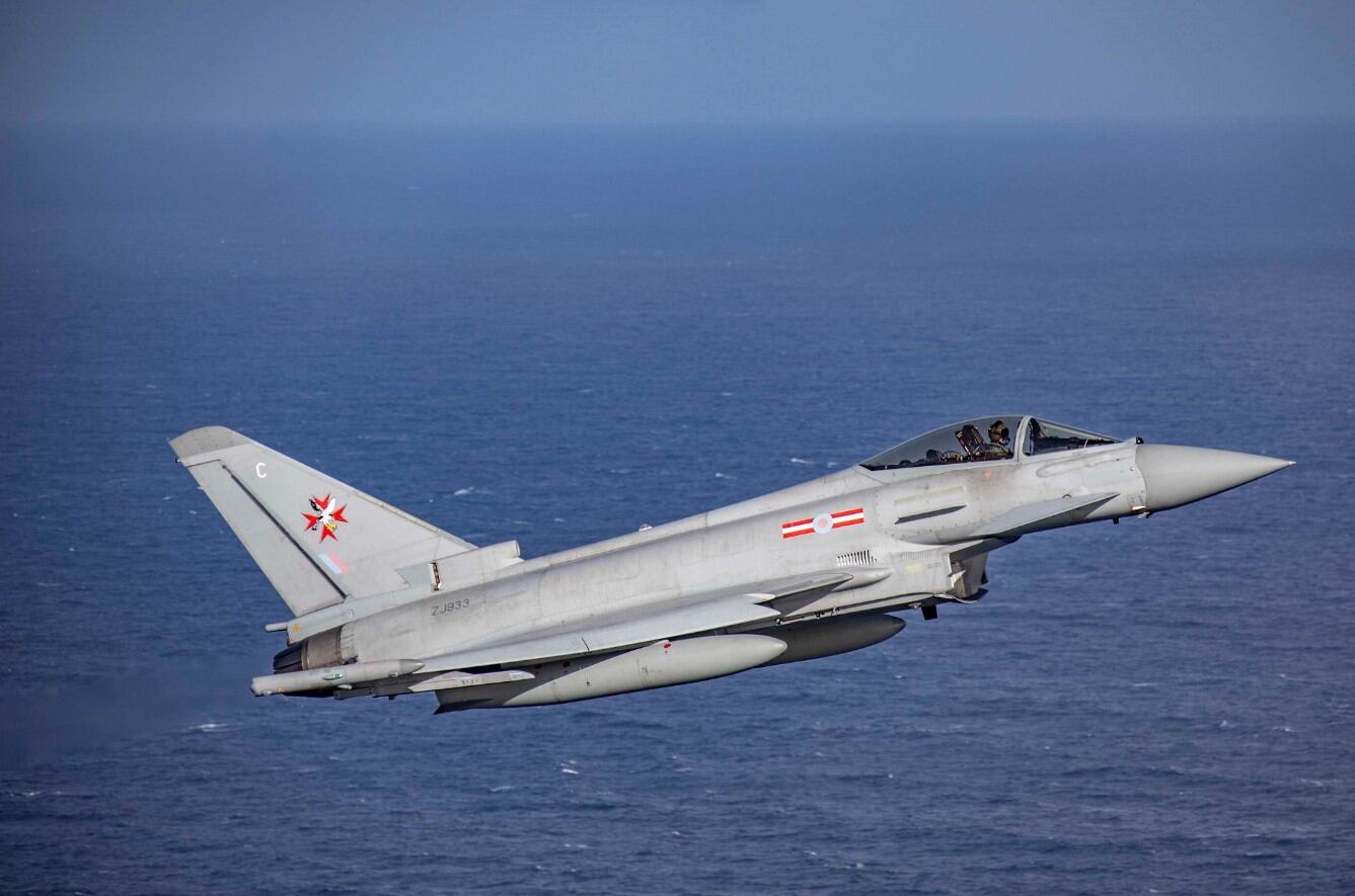 El avión Eurofighter Typhoon 1435, participó de los ejercicios militares en Malvinas.