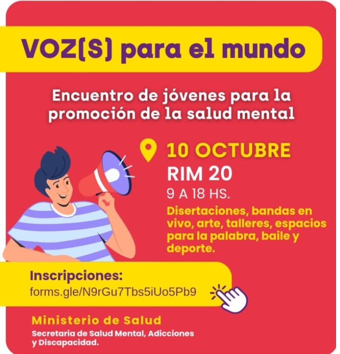 La actividad “Voz(s) para el mundo” será un encuentro de jóvenes para la promoción de la salud mental.