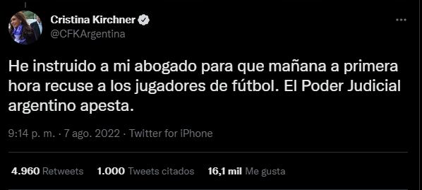 Cristina Kirchner, contundente: "El Poder Judicial argentino apesta".