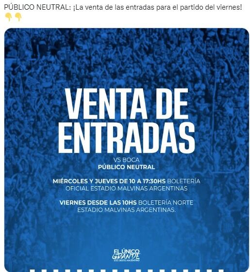 Entradas para hinchas neutrales.