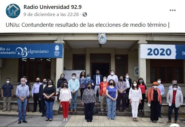 Publicación en redes sociales de Radio Universidad 92.9.