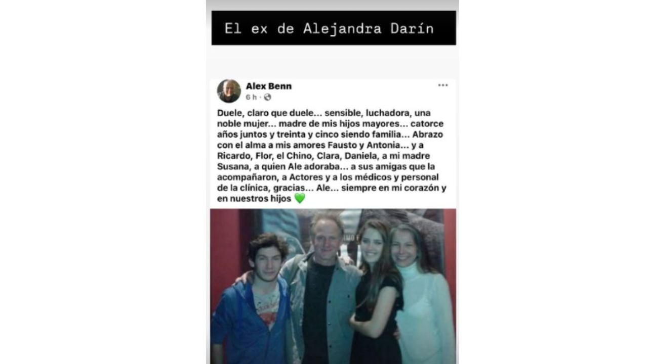 El mensaje de la expareja y padre de los hijos de Alejandra Darín.