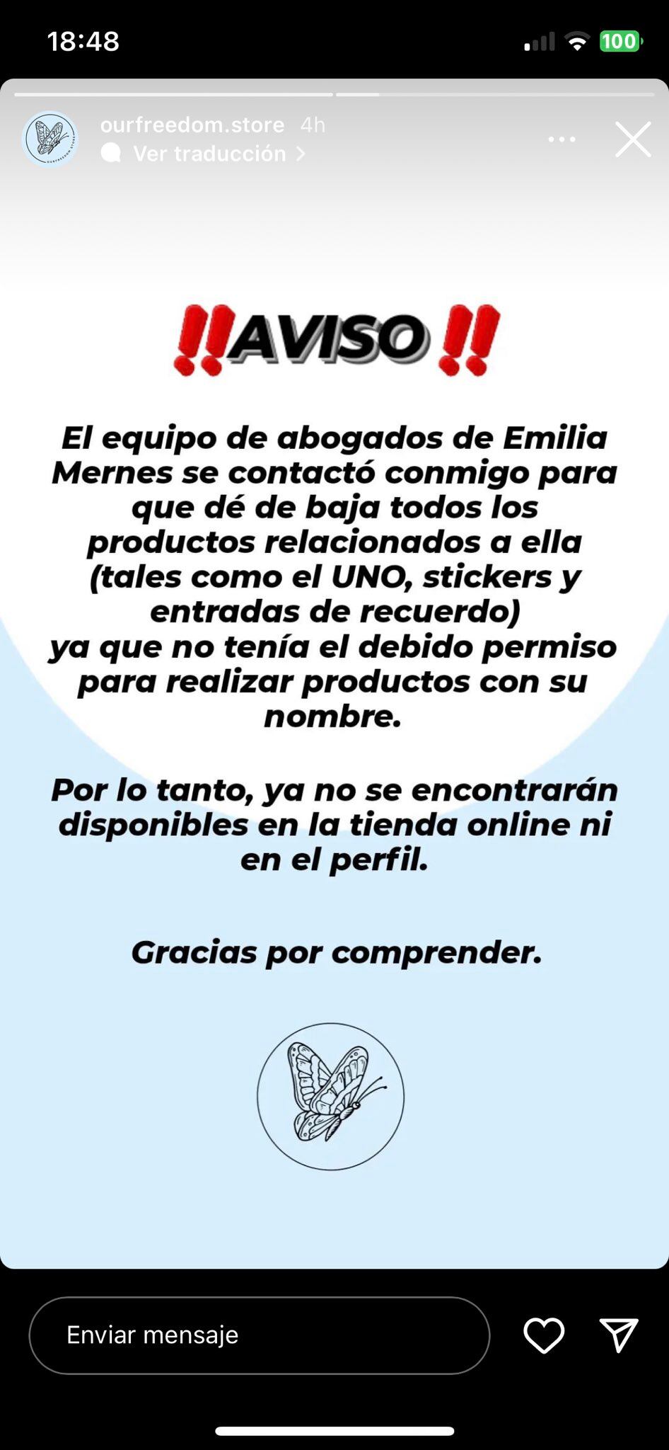 Los abogados de Emilia Mernes le prohibieron a un emprendimiento que venda productos con su nombre y estalló la polémica