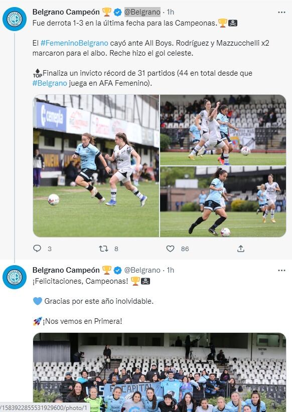 Con la derrota, se cortó un invicto de 31 partidos para Belgrano.