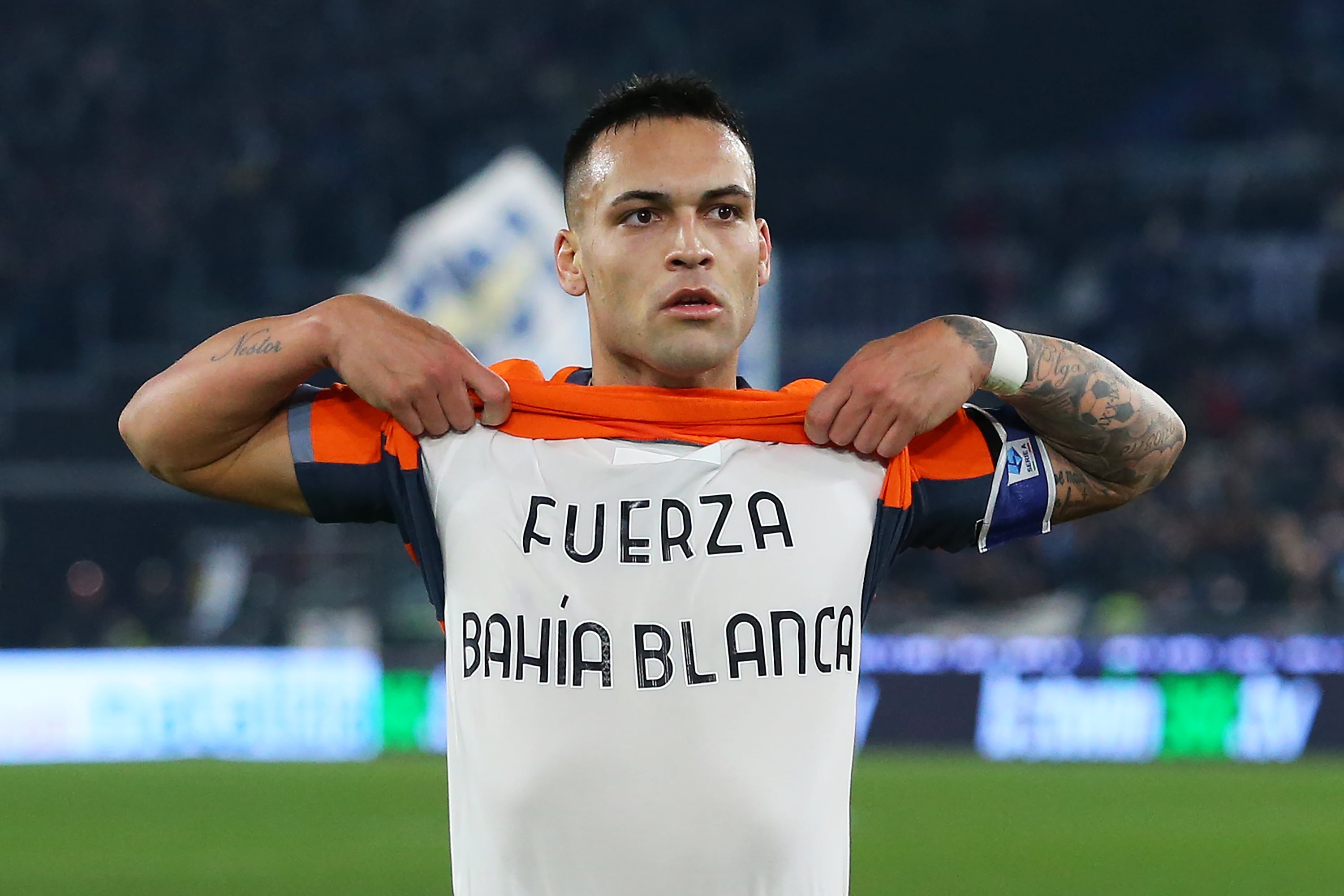 Lautaro Martínez anotó en la victoria por 2-0 del Inter de Milán ante la Lazio y le mandó un mensaje de aliento a Bahía Blanca. (Prensa Inter de Milán)