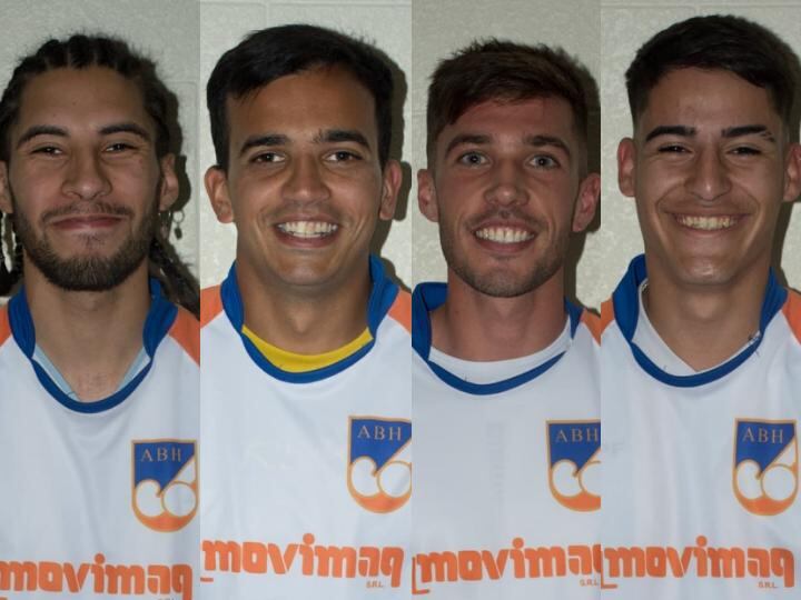 Leonardo Pedrozo, Matías Leiva, Lucio Simoncini y Christian Tomei. Puntaltenses que se consagraron campeones con la selección bahiense de hockey.