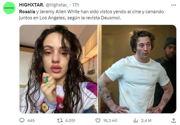 Rosalía y Jeremy Allen White fueron vistos juntos en Los Ángeles y revolucionaron las redes