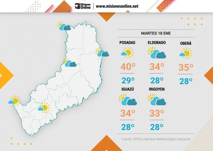 Martes caluroso con máximas que superarán los 40° en Misiones.