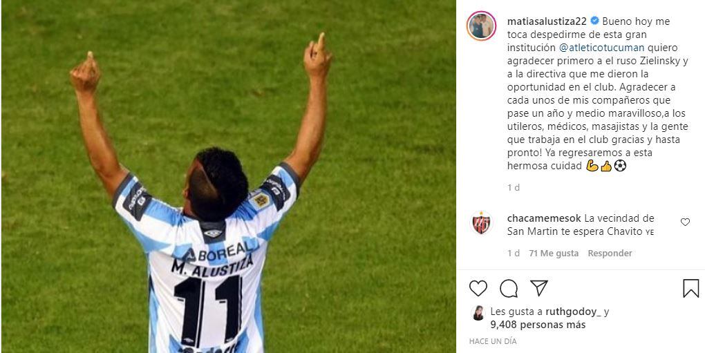 Matías Alustiza se despidió de Atlético Tucumán.