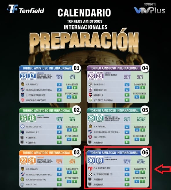 Fixture (06) de los torneo Preparación que se disputará en Uruguay donde Independiente Rivadavia confirmó su participación junto a Quilmes, River de Uruguay y Montevideo Wanderers.