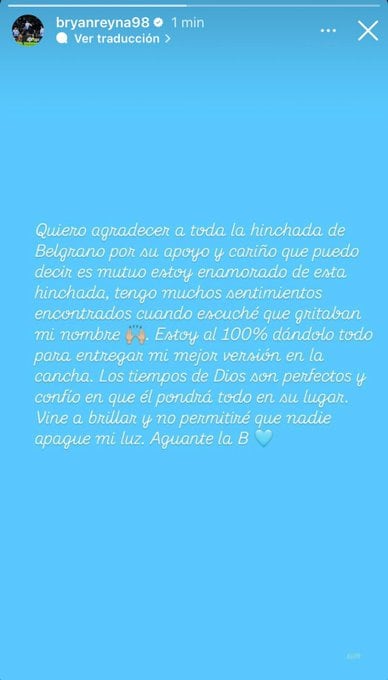 La réplica de Bryan Reina a Juan Cruz Real. Fuerte disputa en Belgrano.