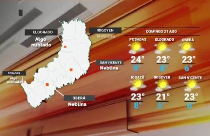 Tiempo en Misiones: domingo con nubosidad y mínimas de 6°