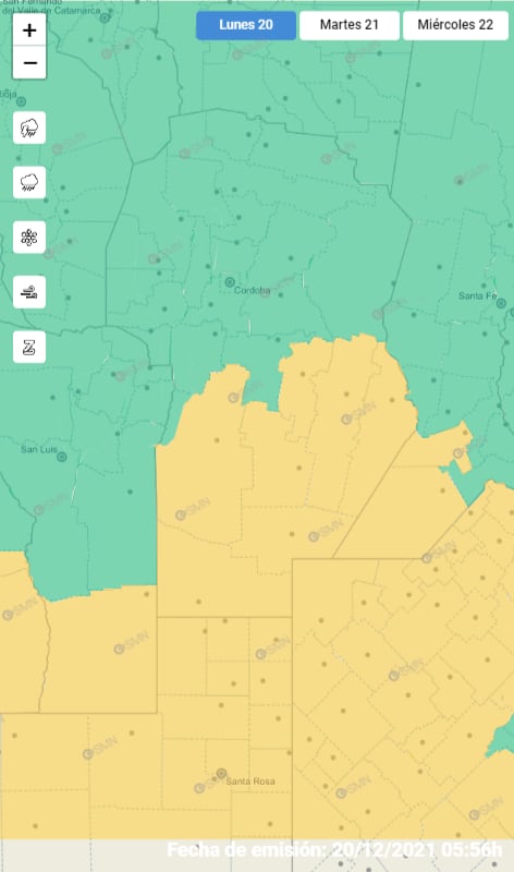 Advierten por tormentas fuertes para departamentos del sur de Córdoba.