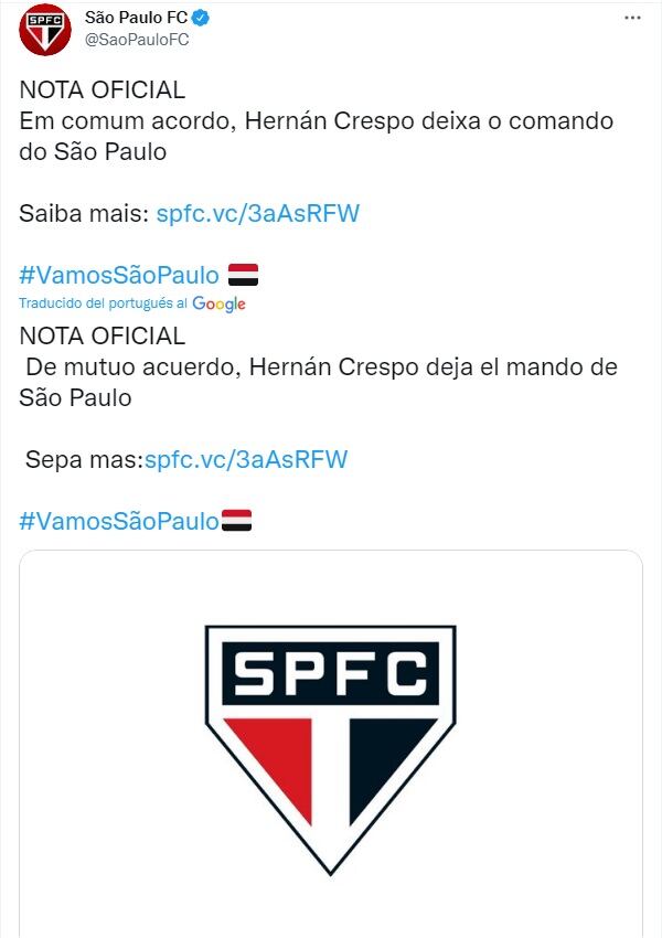 (Twitter: @SaoPauloFC)