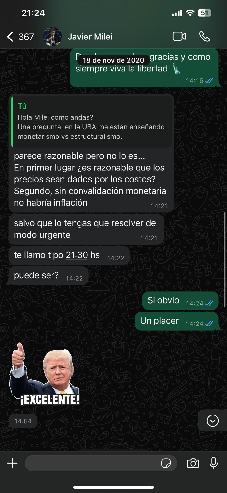 Conversación con Javier Milei.