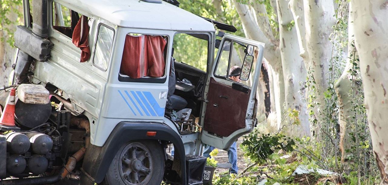 Un camión chocó contra un árbol en la ruta 165 en San Rafael y el chofer tuvo que se rescatado por los bomberos. Foto gentileza 