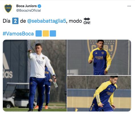 Sebastián Battaglia, como conductor del entrenamiento de Boca.