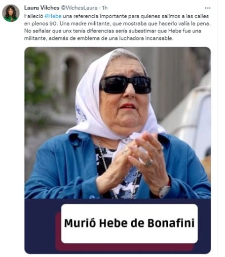 Mensajes de despedida a la presidenta de Madres de Plaza de Mayo.