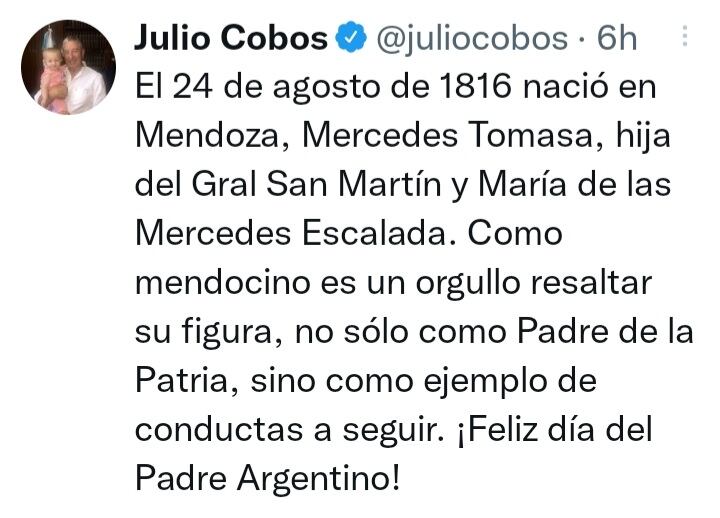 Tweets que conmemoran el día del padre en Mendoza.