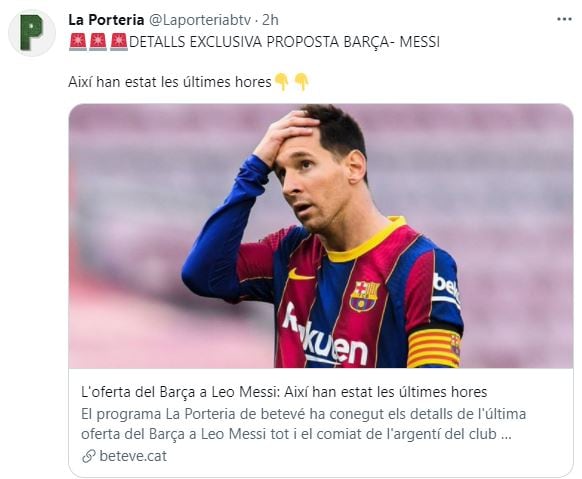 La Portería, del canal de TV español Betevé, informó sobre una supuesta última oferta del Barcelona a Leo Messi.