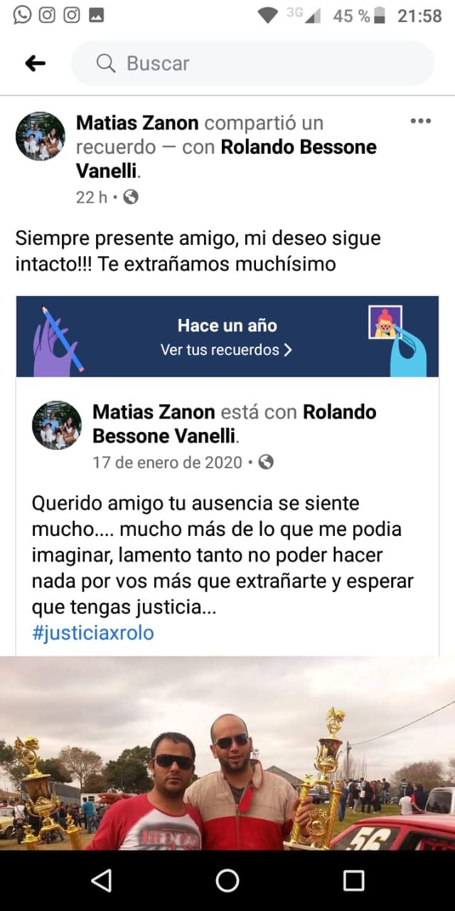 Recordado por sus amigos en las redes sociales (Facebook e Instagram)