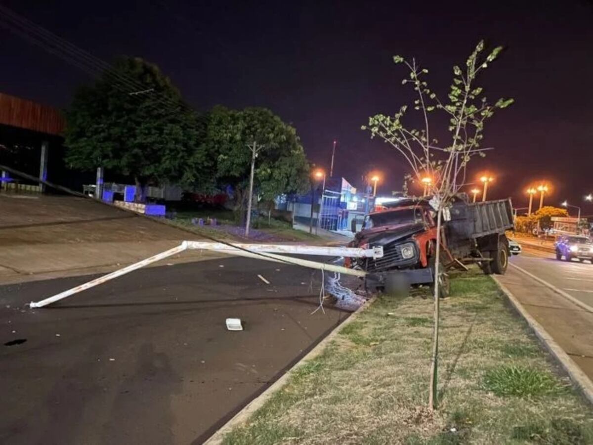 Posadas: camión despistó y derribó un poste de luz