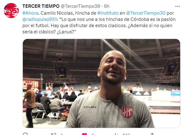 Camilo Nicolás, con toda la fe en Instituto en el clásico con Talleres