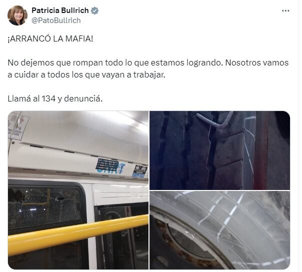 Bullrich repudió la violencia a colectivos