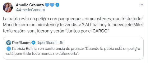 Amalia Granata lapidaria contra la alianza entre Patricia Bullrich y Javier Milei.