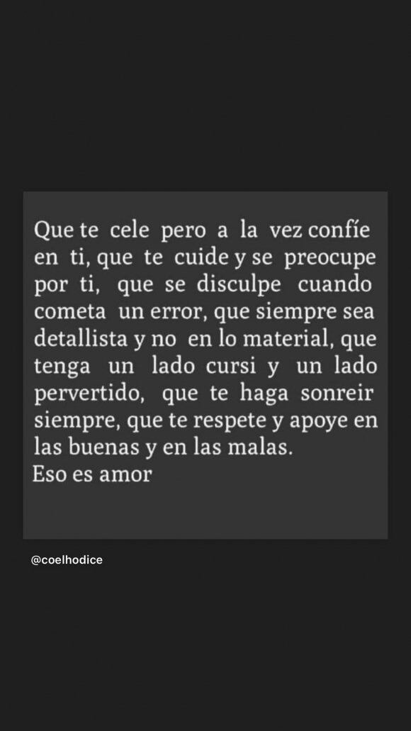 El posteo de Nicole Neumann en sus historias de Instagram cuando empezaron los rumores sobre infidelidad de parte de su novio.