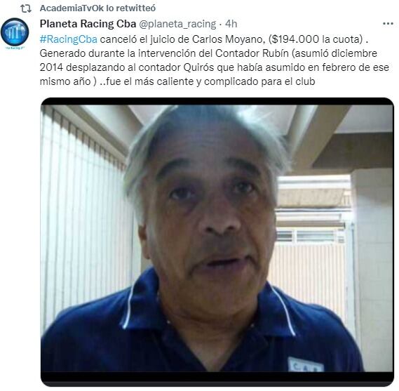 El juicio entablado por Carlos Moyano era uno de los que más complicaba a Racing de Nueva Italia.