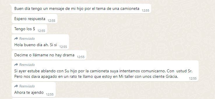 Mensaje 1: contacto le comunica a Colo y éste contesta.