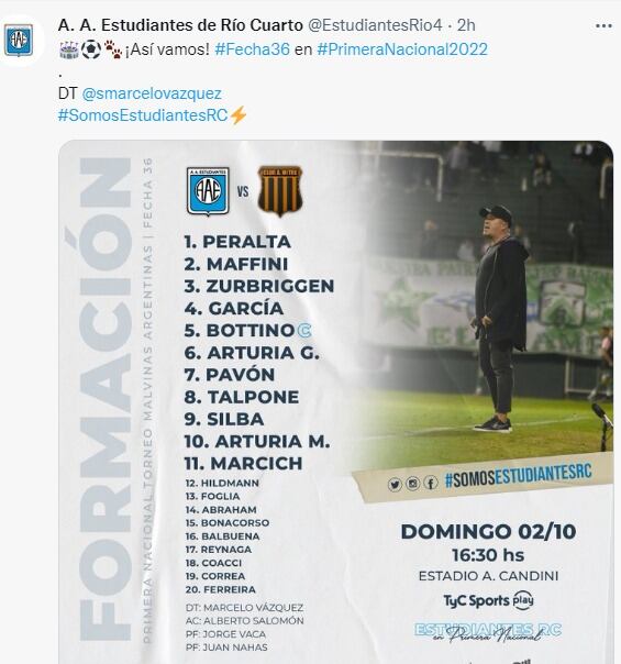 La formación de Estudiantes, en el empate con Mitre.