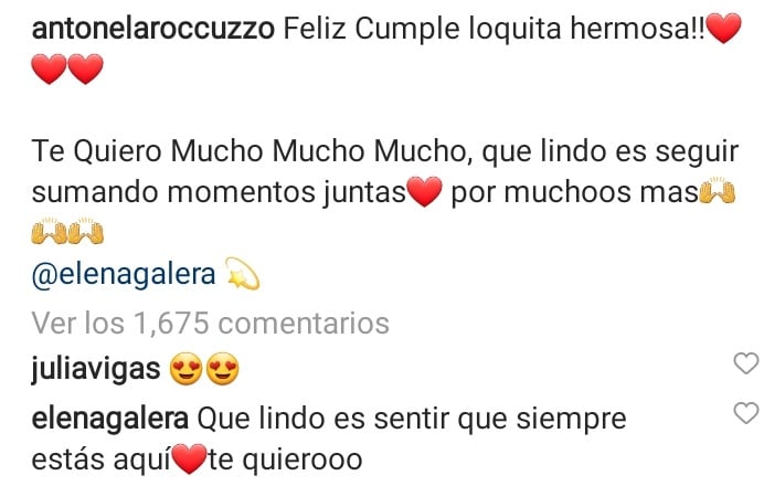 La rosarina y su amiga intercambiaron mensajes repletos de afecto en Instagram.