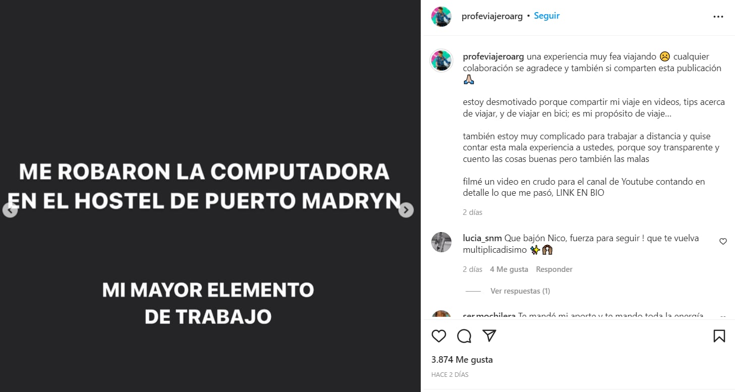 Le robaron su McBook en Puerto Madryn y se quejó en sus redes sociales.