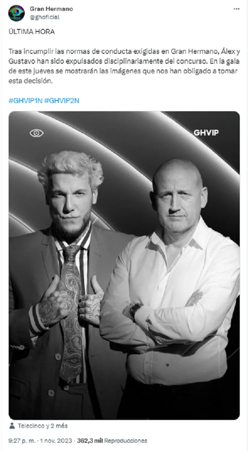 El anuncio sobre la expulsión de Alex Caniggia de Gran Hermano España.