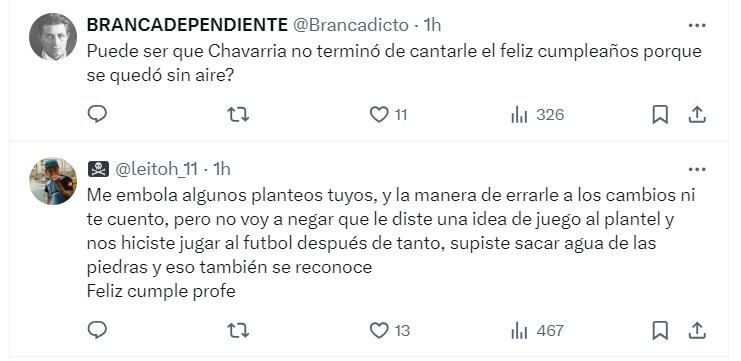 Twitter: hinchas de Belgrano saludando al técnico