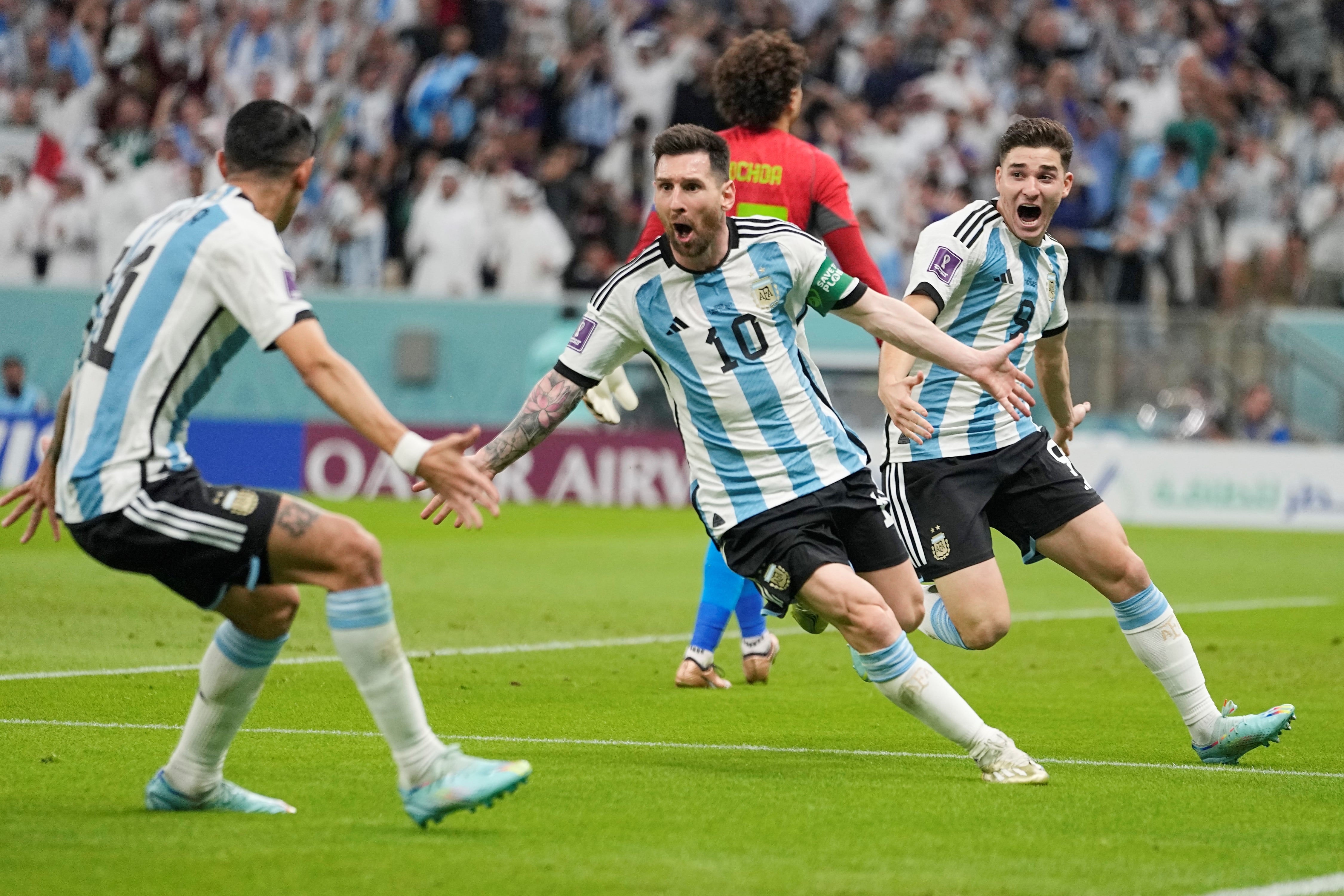 El festejo de Messi en el 1 a 0 ante México.(AP)