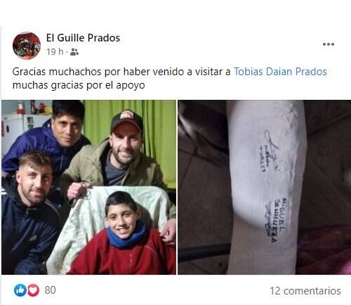 Posteo en redes sociales de Guillermo, padre de Tobías.