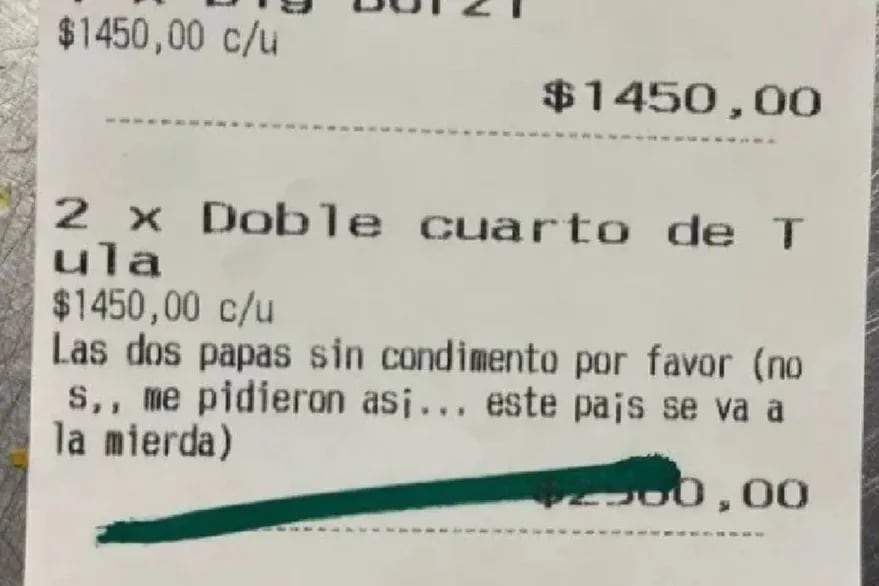 El ticket que le llegó al cliente con al exabrupto.