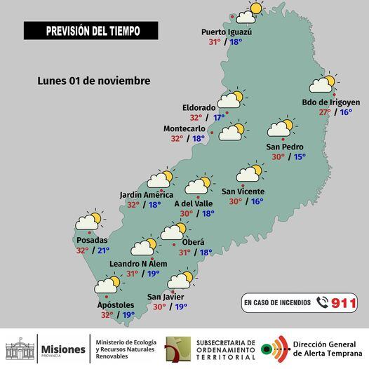 Inicio de semana con clima estable y con nubosidad a partir del mediodía.