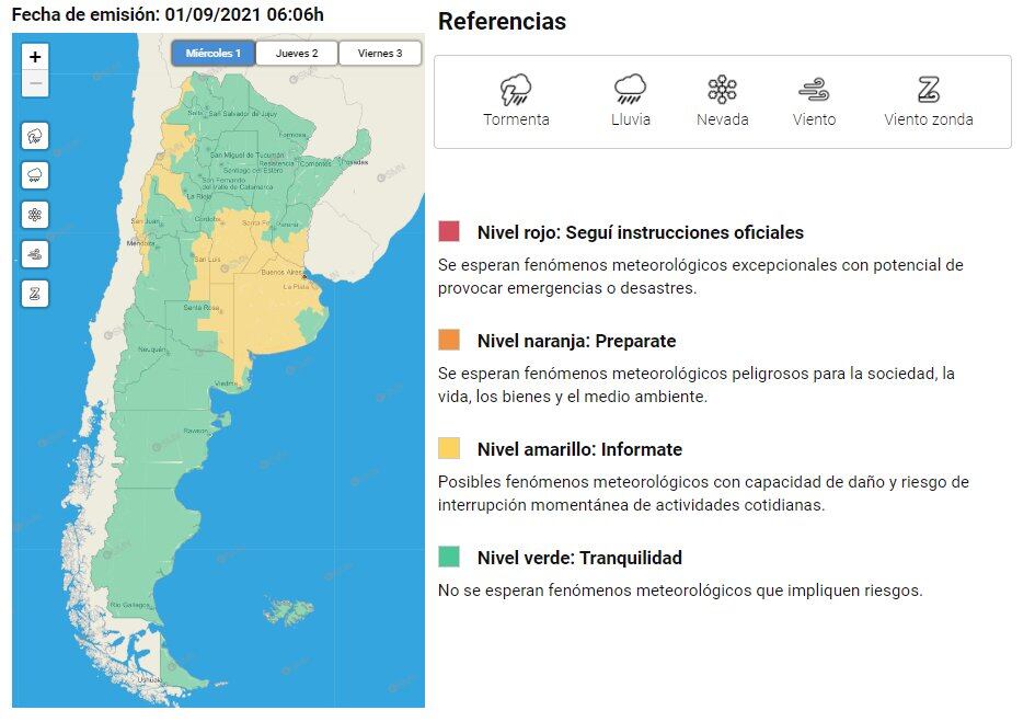 Se espera que la lluvia comience en la tarde-noche de este miércoles y se extiendan hasta el jueves por la mañana. Anuncian granizo y fuertes vientos.