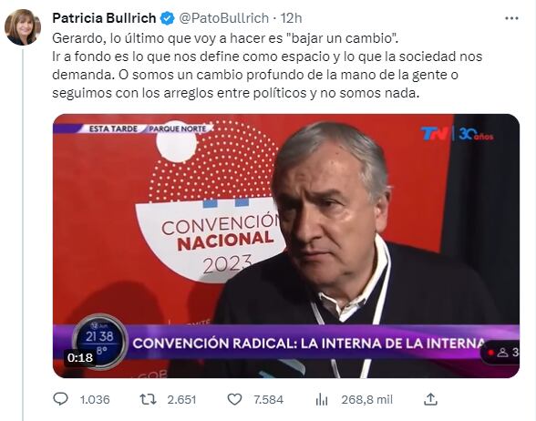 Patricia Bullrich salió al cruce contra Gerardo Morales.