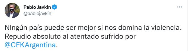 Pablo Javkin repudió el ataque a Cristina Kirchner.