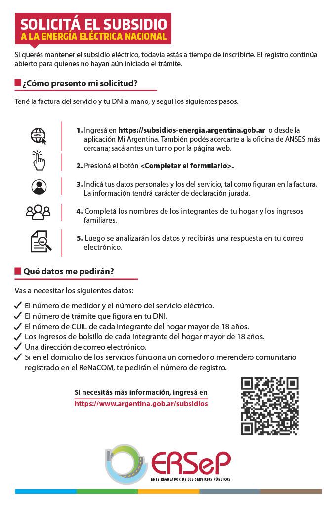 El Ersep difundió un instructivo para inscribirse a la segmentación de tarifas.