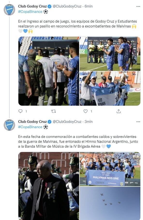 Homenaje en el estadio Malvinas Argentinas, por los caídos en la Guerra del Atlántico Sur.