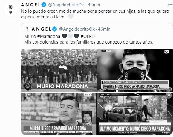 Famosos despiden a Maradona en las redes