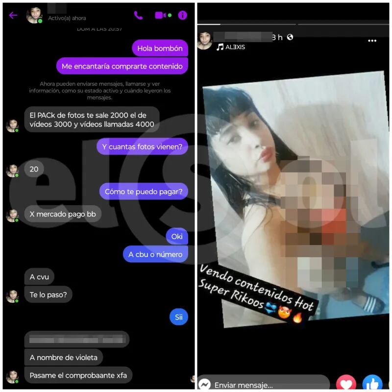 Esta es la conversación que se filtró entre Sofía Camila Ibarra Zalazar y un usuario de Facebook.