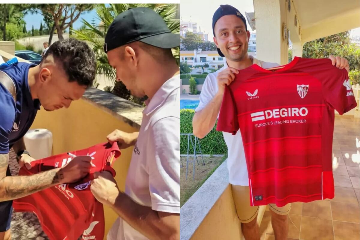 Lucas Ocampos se copó y le regaló una camiseta autografiada por todos los argentinos del plantel.