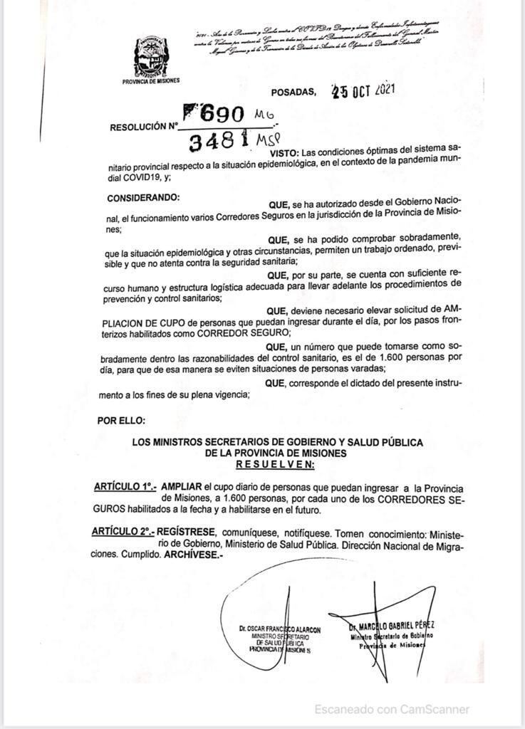 Amplían a 1600 el cupo diario de personas que ingresen a la provincia por el Corredor Seguro.